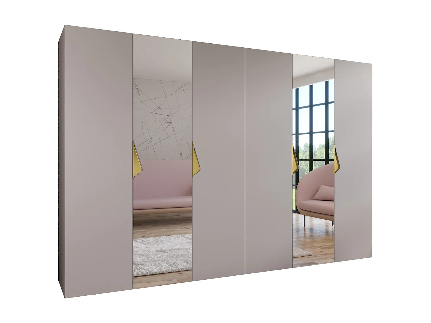 Armoire à portes battantes Sandi 2 300 (150x2) / 202 / 52 (Cachemire + poignées: Gold)