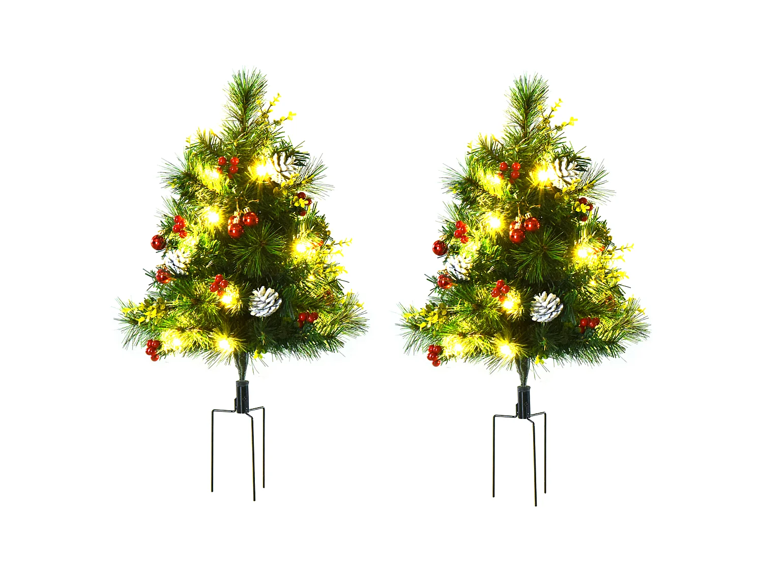 2-er Set Weihnachtsbäume, Künstlicher Mini-Christbaum mit LED-Lichtern,Ø33 x 75 cm, Grün