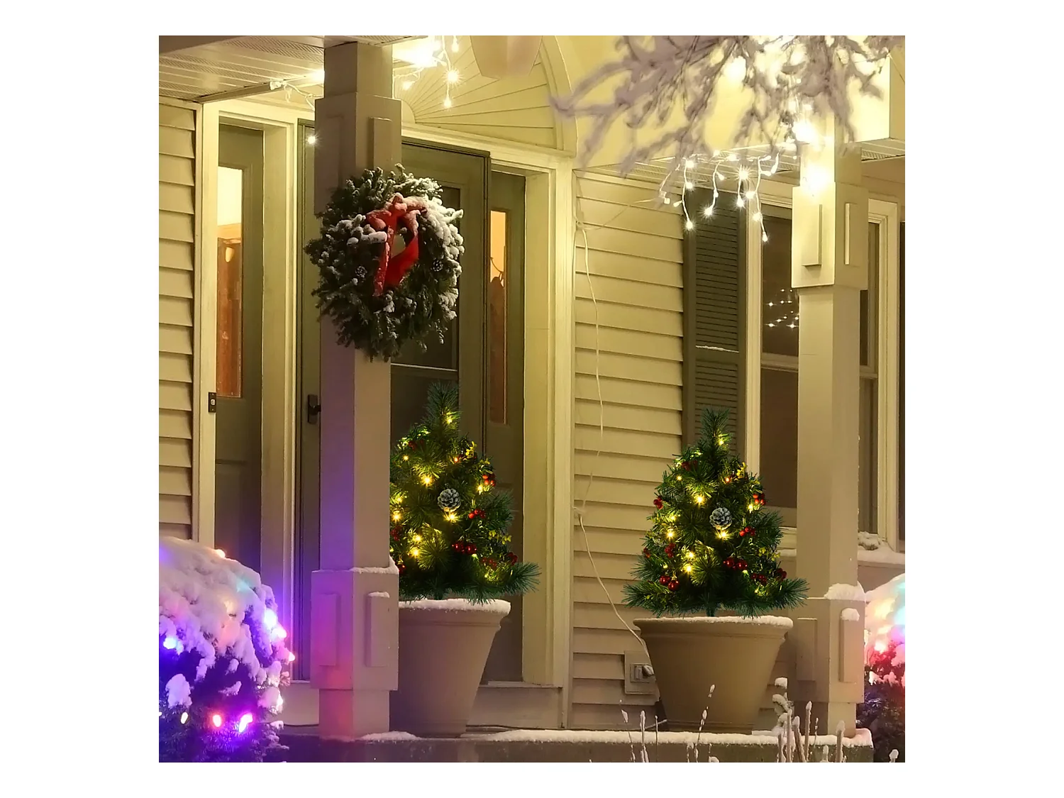 2-er Set Weihnachtsbäume, Künstlicher Mini-Christbaum mit LED-Lichtern,Ø33 x 75 cm, Grün