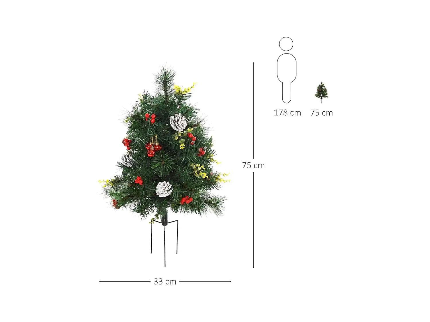2-er Set Weihnachtsbäume, Künstlicher Mini-Christbaum mit LED-Lichtern,Ø33 x 75 cm, Grün