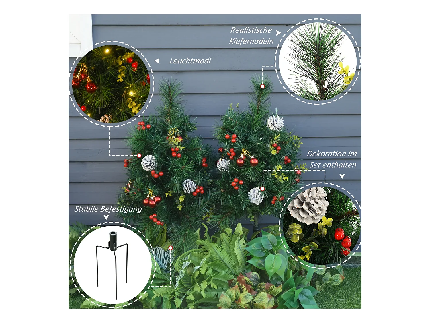 2-er Set Weihnachtsbäume, Künstlicher Mini-Christbaum mit LED-Lichtern,Ø33 x 75 cm, Grün