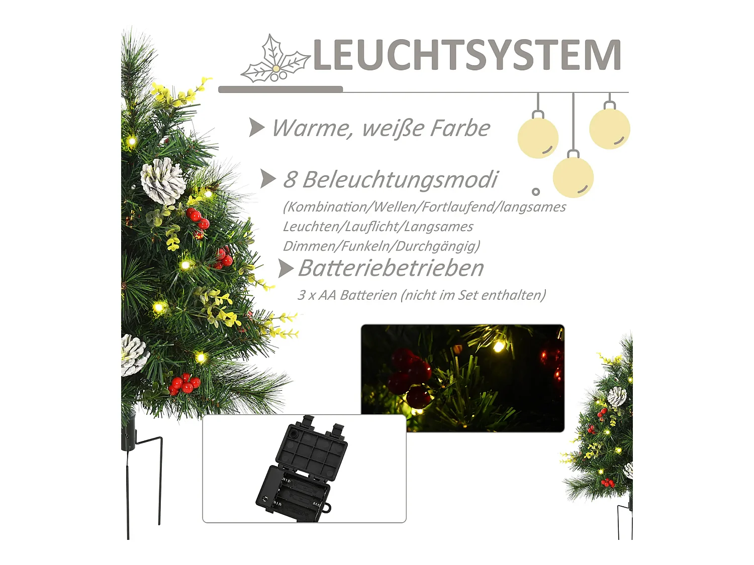 2-er Set Weihnachtsbäume, Künstlicher Mini-Christbaum mit LED-Lichtern,Ø33 x 75 cm, Grün