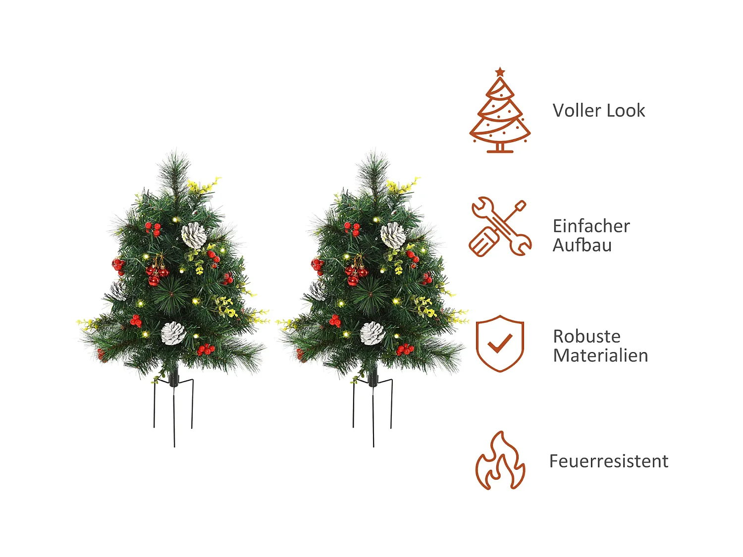 2-er Set Weihnachtsbäume, Künstlicher Mini-Christbaum mit LED-Lichtern,Ø33 x 75 cm, Grün