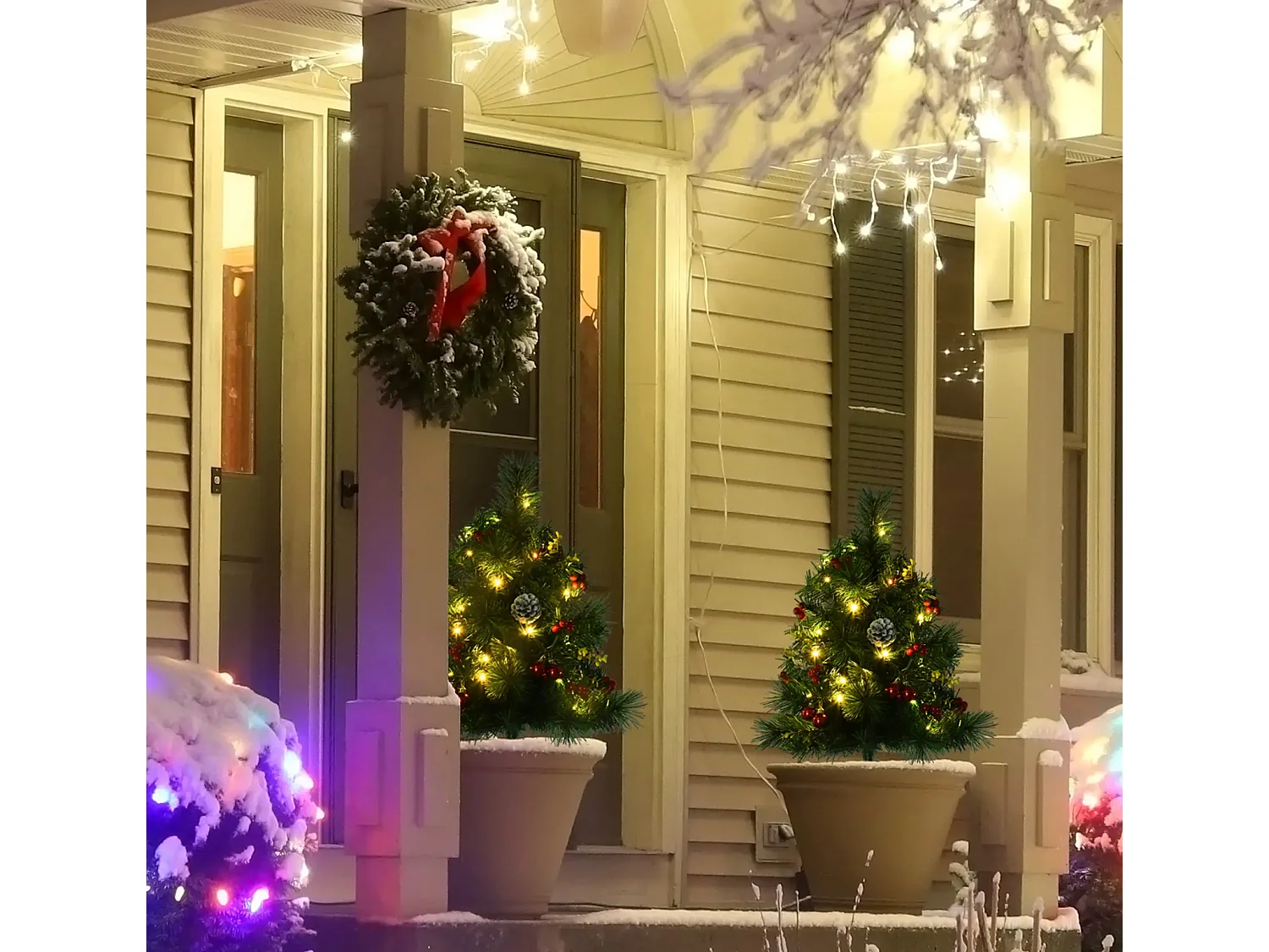 2-er Set Weihnachtsbäume, Künstlicher Mini-Christbaum mit LED-Lichtern,Ø33 x 75 cm, Grün