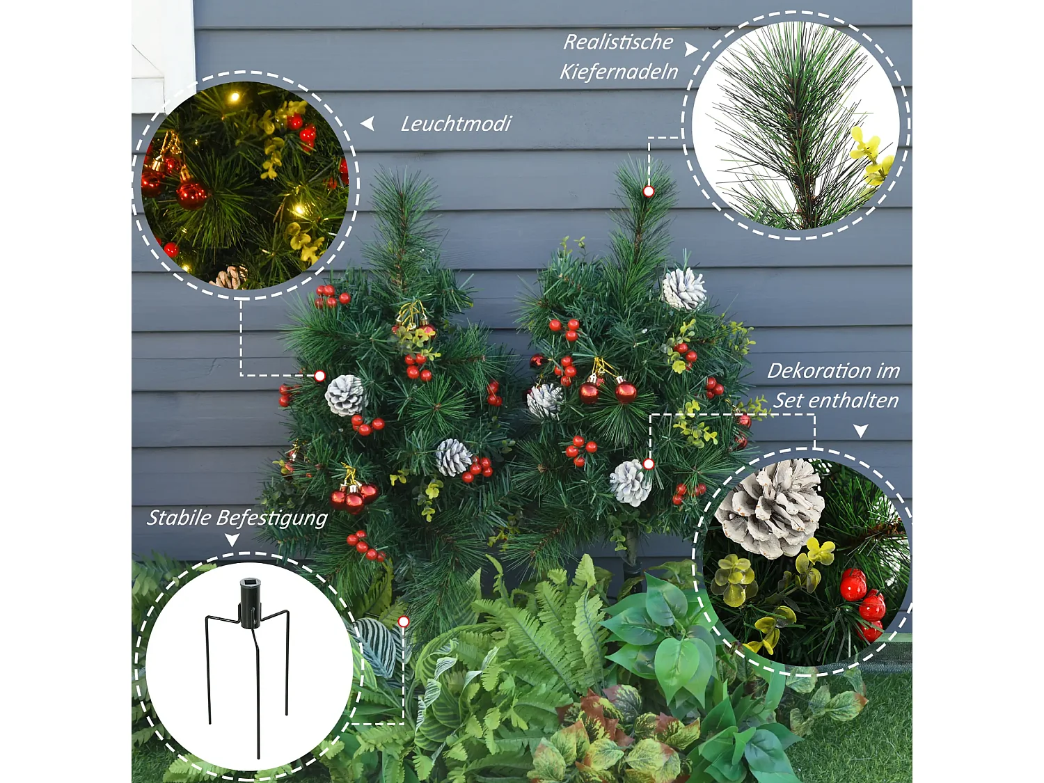 2-er Set Weihnachtsbäume, Künstlicher Mini-Christbaum mit LED-Lichtern,Ø33 x 75 cm, Grün