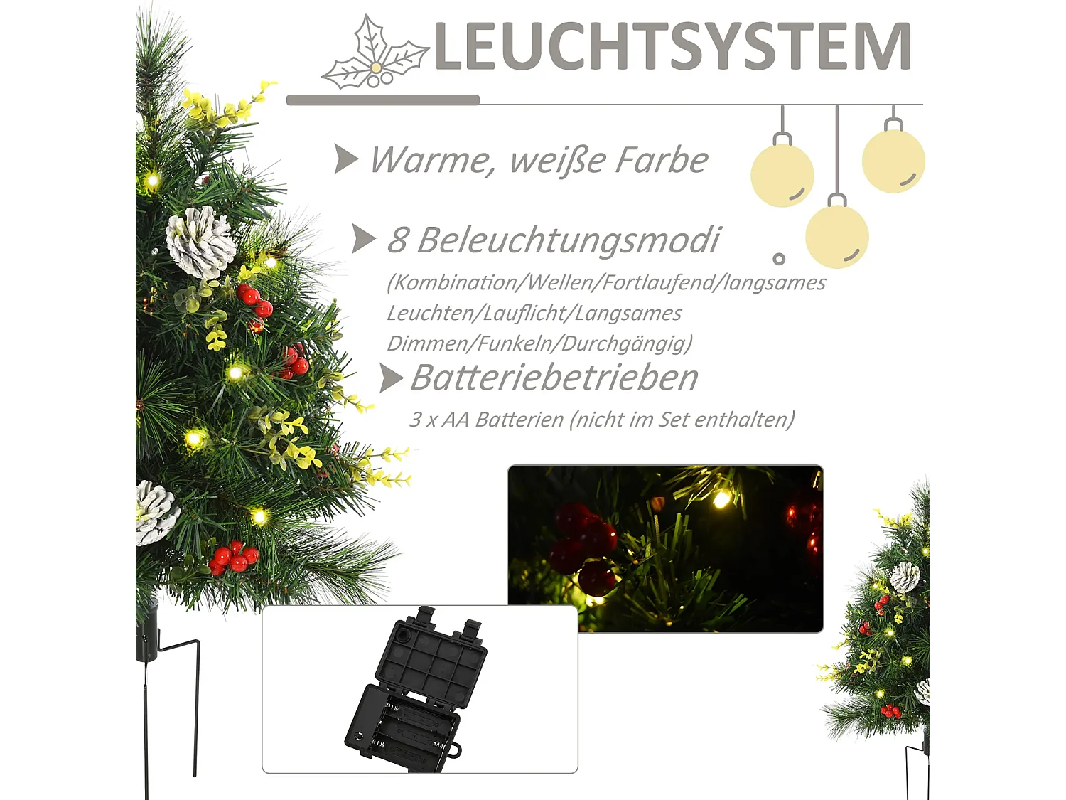2-er Set Weihnachtsbäume, Künstlicher Mini-Christbaum mit LED-Lichtern,Ø33 x 75 cm, Grün