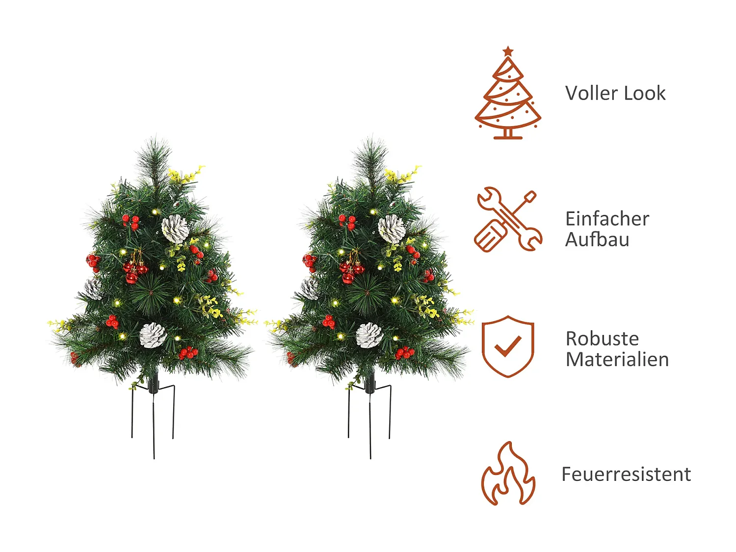 2-er Set Weihnachtsbäume, Künstlicher Mini-Christbaum mit LED-Lichtern,Ø33 x 75 cm, Grün
