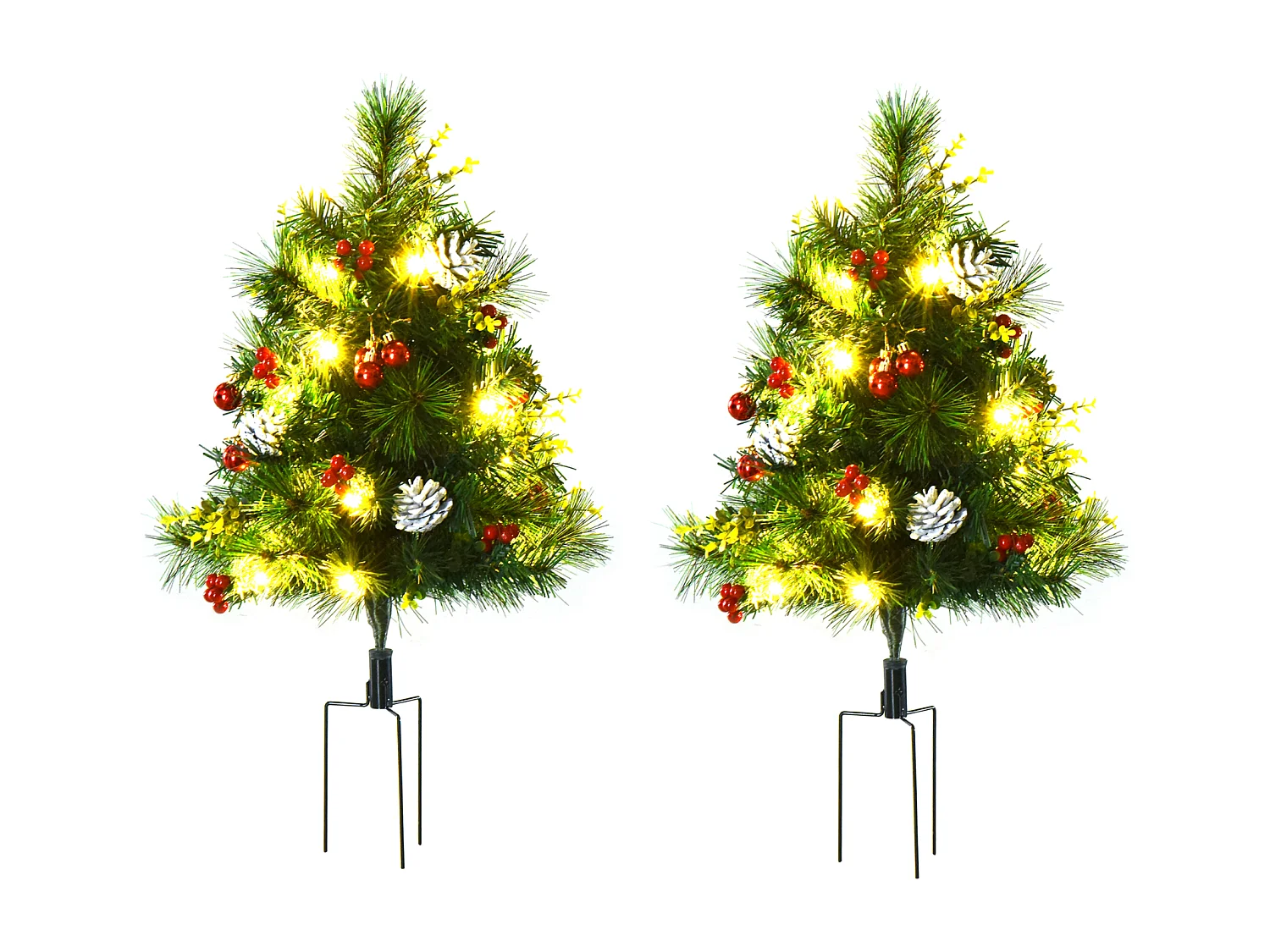 2-er Set Weihnachtsbäume, Künstlicher Mini-Christbaum mit LED-Lichtern,Ø33 x 75 cm, Grün