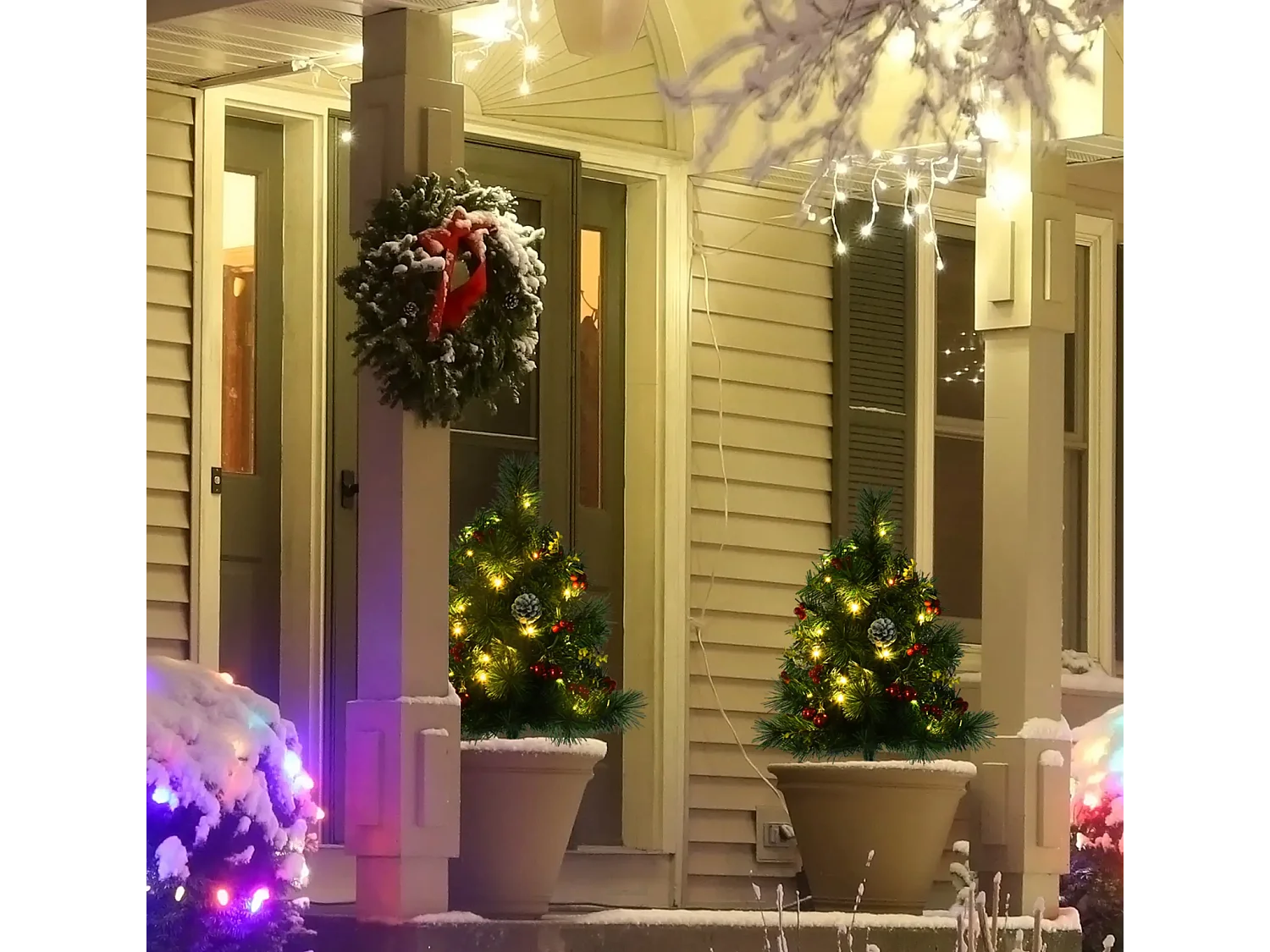 2-er Set Weihnachtsbäume, Künstlicher Mini-Christbaum mit LED-Lichtern,Ø33 x 75 cm, Grün