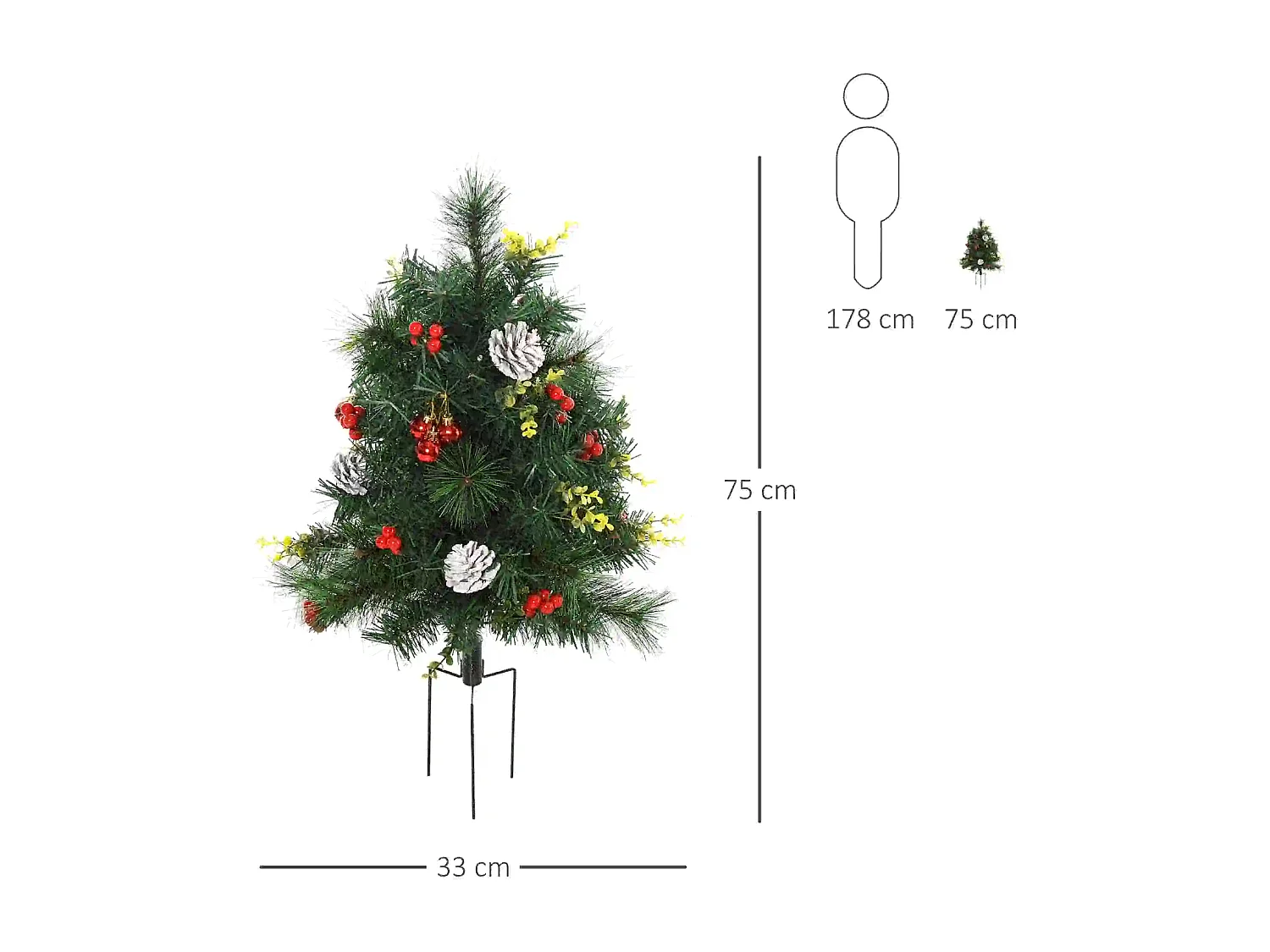 2-er Set Weihnachtsbäume, Künstlicher Mini-Christbaum mit LED-Lichtern,Ø33 x 75 cm, Grün