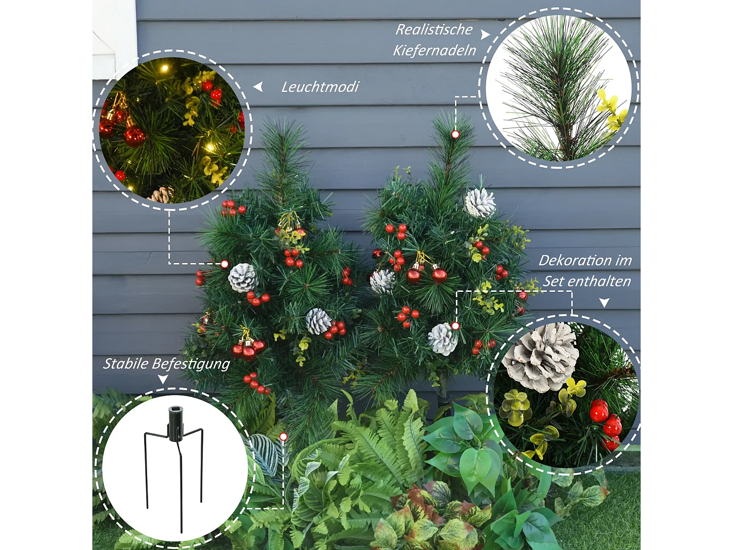 2-er Set Weihnachtsbäume, Künstlicher Mini-Christbaum mit LED-Lichtern,Ø33 x 75 cm, Grün