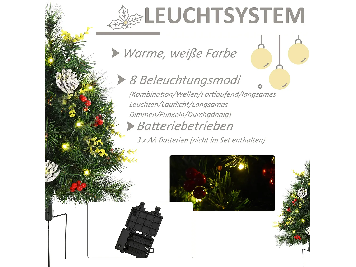 2-er Set Weihnachtsbäume, Künstlicher Mini-Christbaum mit LED-Lichtern,Ø33 x 75 cm, Grün