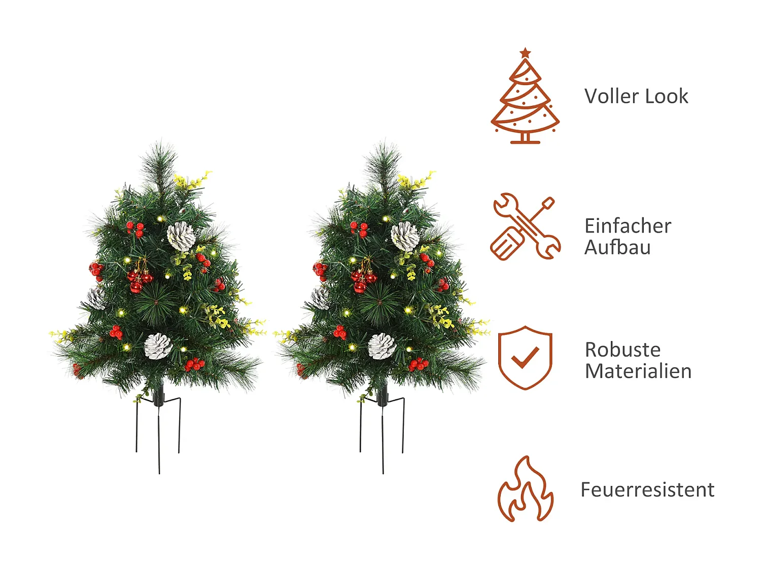 2-er Set Weihnachtsbäume, Künstlicher Mini-Christbaum mit LED-Lichtern,Ø33 x 75 cm, Grün