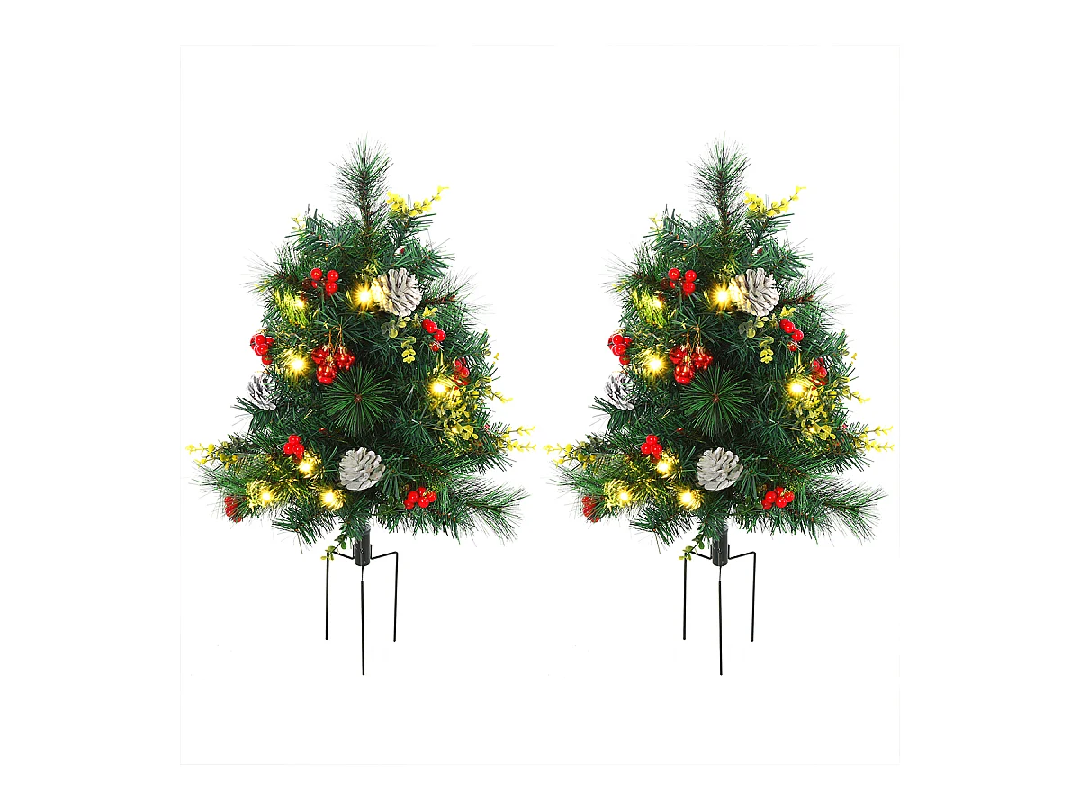 2-er Set Weihnachtsbäume mit LED-Lichtern Mini-Christbaum Künstlichen Weihnachten Tannenbaum Weihnachtsdekoration Ø33 x 75 cm Grün