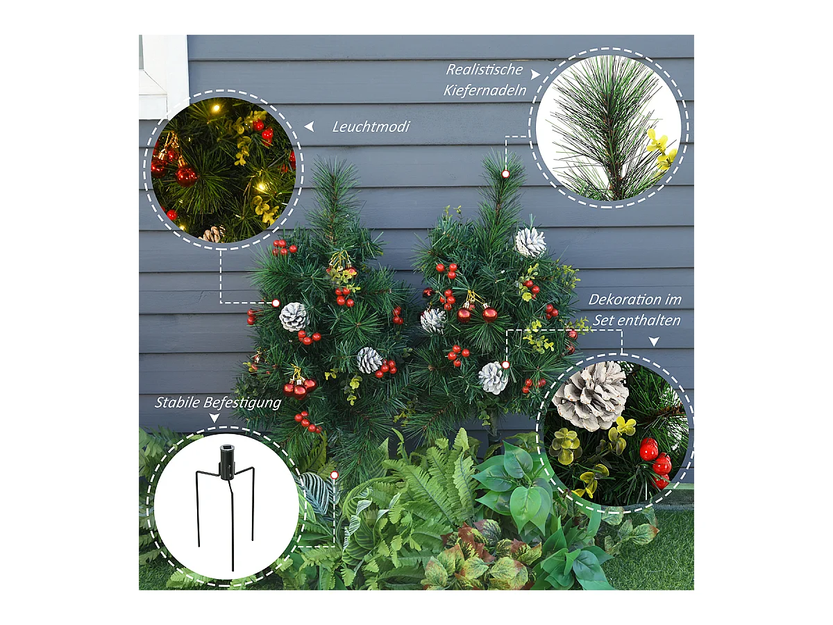 2-er Set Weihnachtsbäume mit LED-Lichtern Mini-Christbaum Künstlichen Weihnachten Tannenbaum Weihnachtsdekoration Ø33 x 75 cm Grün