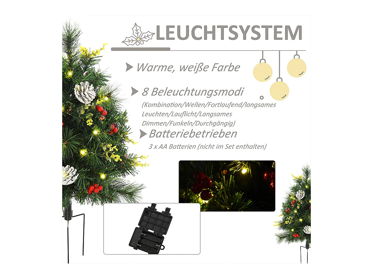 2-er Set Weihnachtsbäume mit LED-Lichtern Mini-Christbaum Künstlichen Weihnachten Tannenbaum Weihnachtsdekoration Ø33 x 75 cm Grün