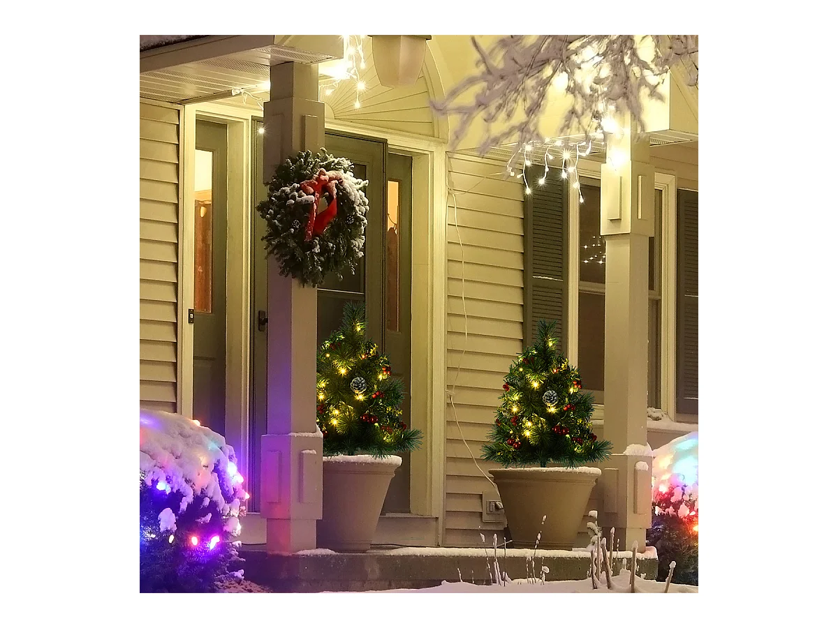 2-er Set Weihnachtsbäume mit LED-Lichtern Mini-Christbaum Künstlichen Weihnachten Tannenbaum Weihnachtsdekoration Ø33 x 75 cm Grün