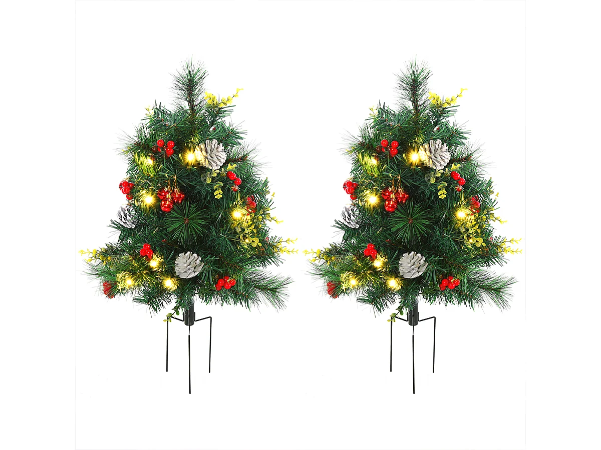 2-er Set Weihnachtsbäume mit LED-Lichtern Mini-Christbaum Künstlichen Weihnachten Tannenbaum Weihnachtsdekoration Ø33 x 75 cm Grün