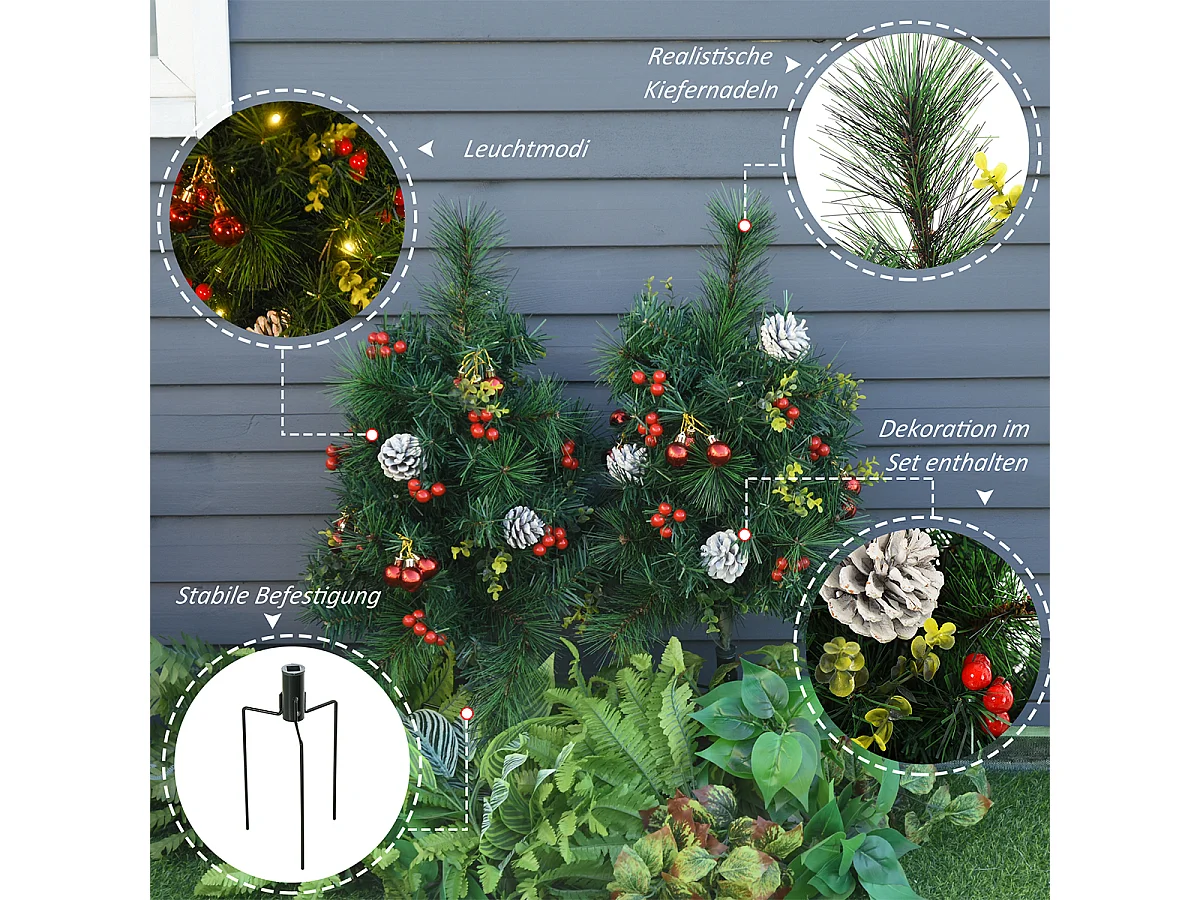 2-er Set Weihnachtsbäume mit LED-Lichtern Mini-Christbaum Künstlichen Weihnachten Tannenbaum Weihnachtsdekoration Ø33 x 75 cm Grün