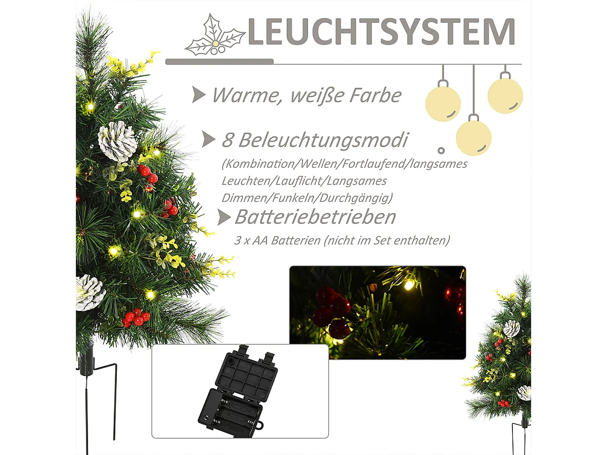 2-er Set Weihnachtsbäume mit LED-Lichtern Mini-Christbaum Künstlichen Weihnachten Tannenbaum Weihnachtsdekoration Ø33 x 75 cm Grün