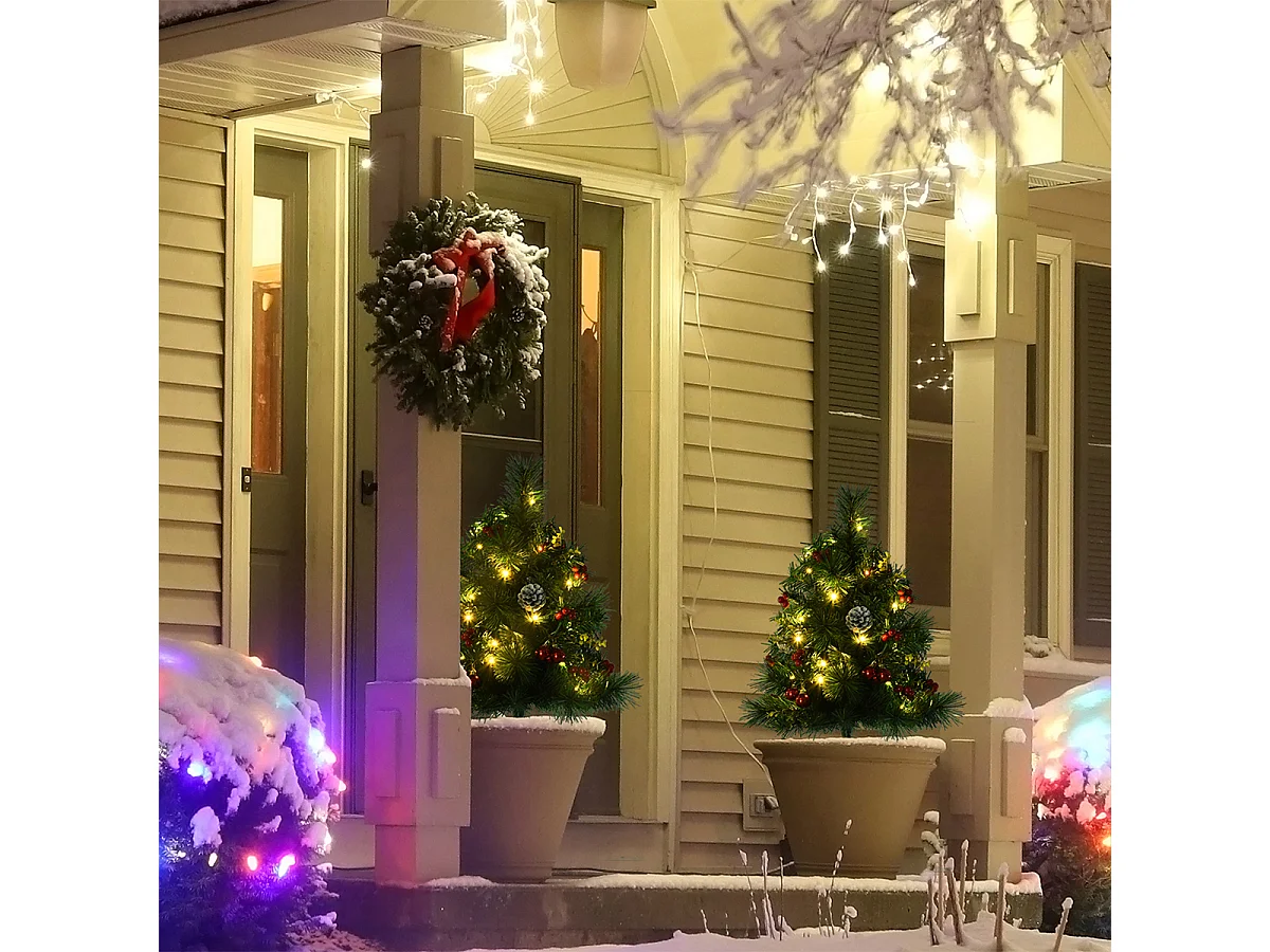 2-er Set Weihnachtsbäume mit LED-Lichtern Mini-Christbaum Künstlichen Weihnachten Tannenbaum Weihnachtsdekoration Ø33 x 75 cm Grün