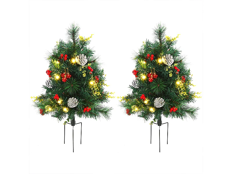 2-er Set Weihnachtsbäume mit LED-Lichtern Mini-Christbaum Künstlichen Weihnachten Tannenbaum Weihnachtsdekoration Ø33 x 75 cm Grün