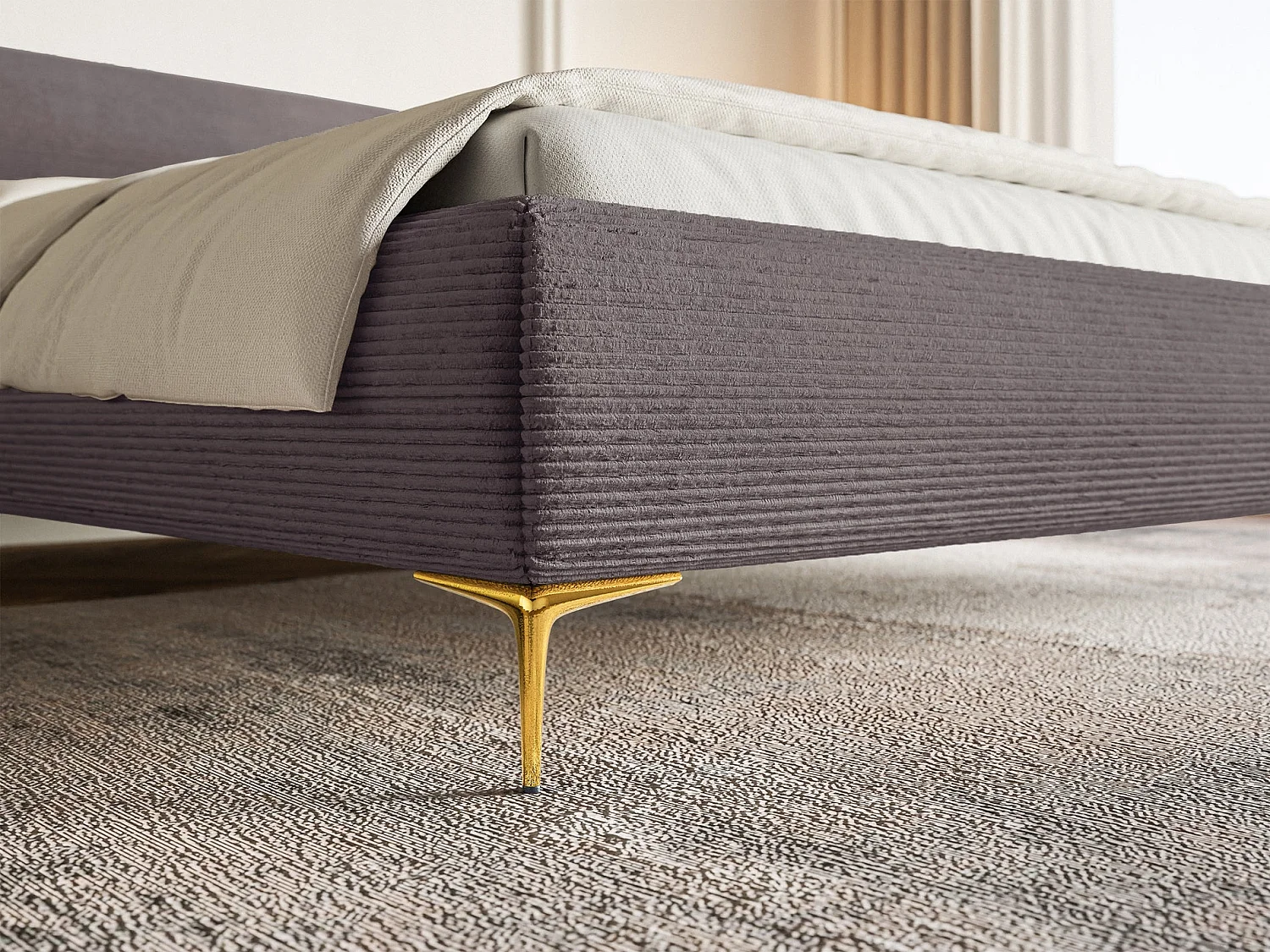 Lit tapissé 180x200 – rangement – velours côtelé – brun – ROULE CORD