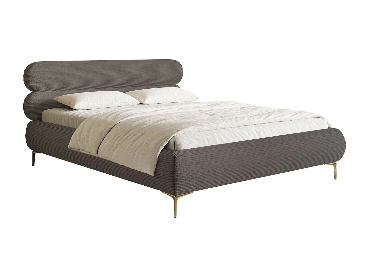 Lit tapissé 140x200 – rangement – velours côtelé – gris – ROULE CORD