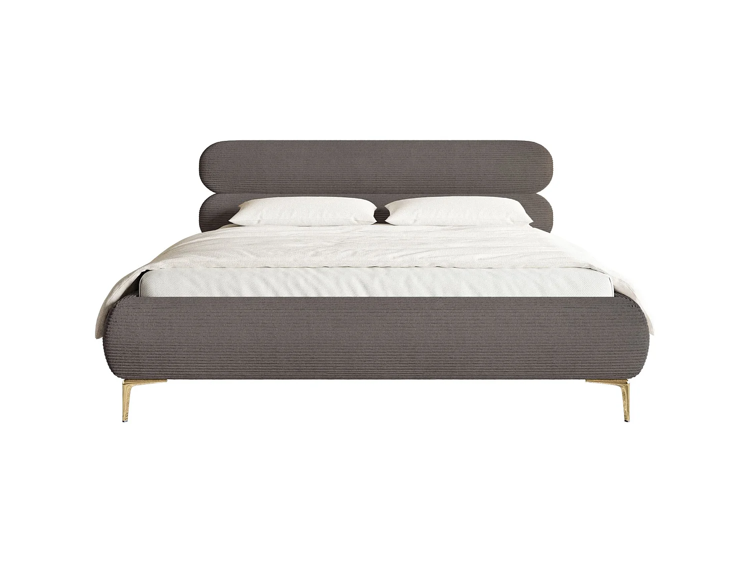 Lit tapissé 140x200 – rangement – velours côtelé – gris – ROULE CORD
