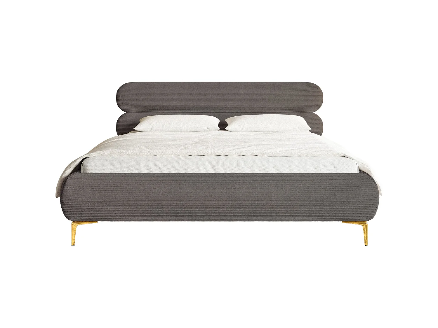 Lit tapissé 140x200 – rangement – velours côtelé – gris – ROULE CORD