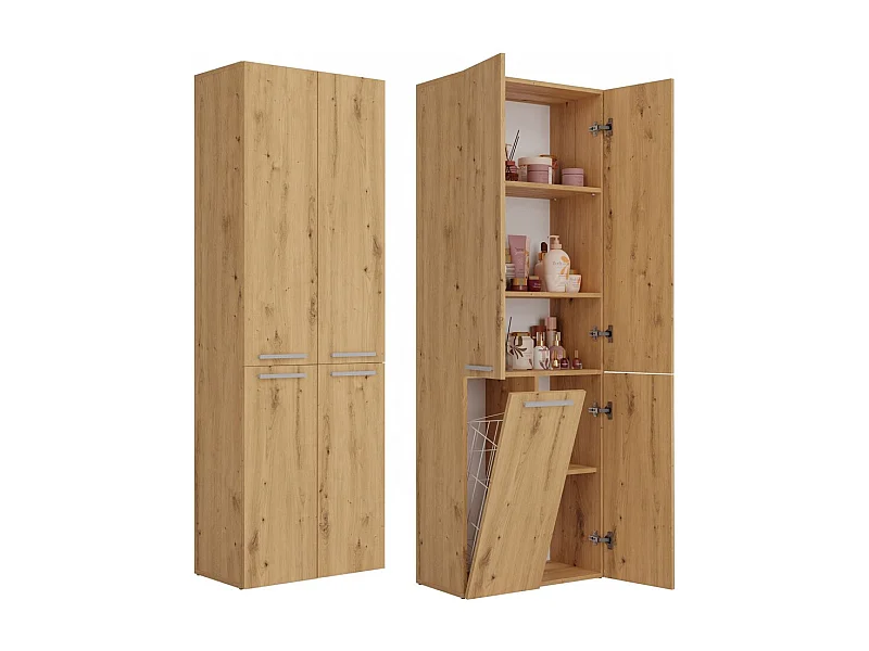 Słupek Łazienkowy Nel 1K DD |  Dąb Artisan | 60x30x174 cm | Szafa/Regał, Półki