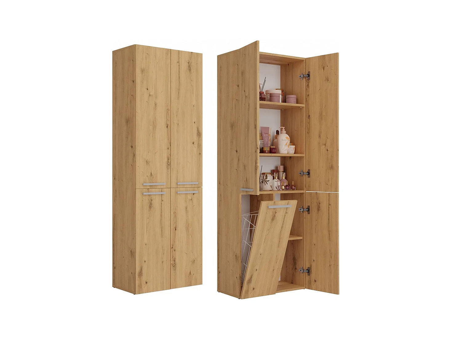 Słupek Łazienkowy Nel 1K DD |  Dąb Artisan | 60x30x174 cm | Szafa/Regał, Półki