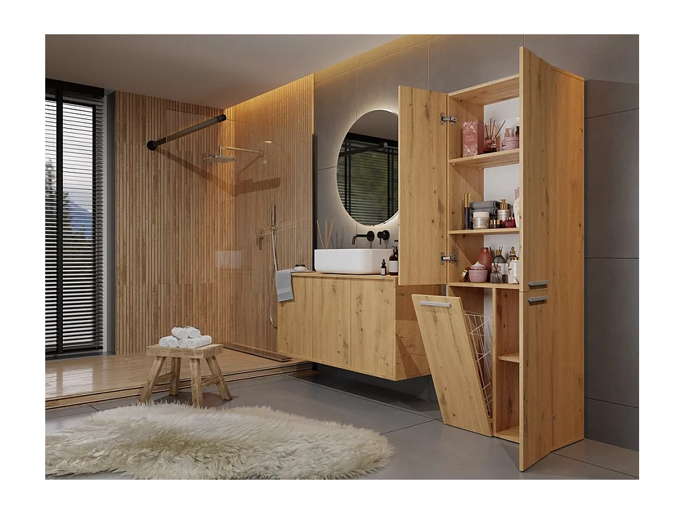 Słupek Łazienkowy Nel 1K DD |  Dąb Artisan | 60x30x174 cm | Szafa/Regał, Półki