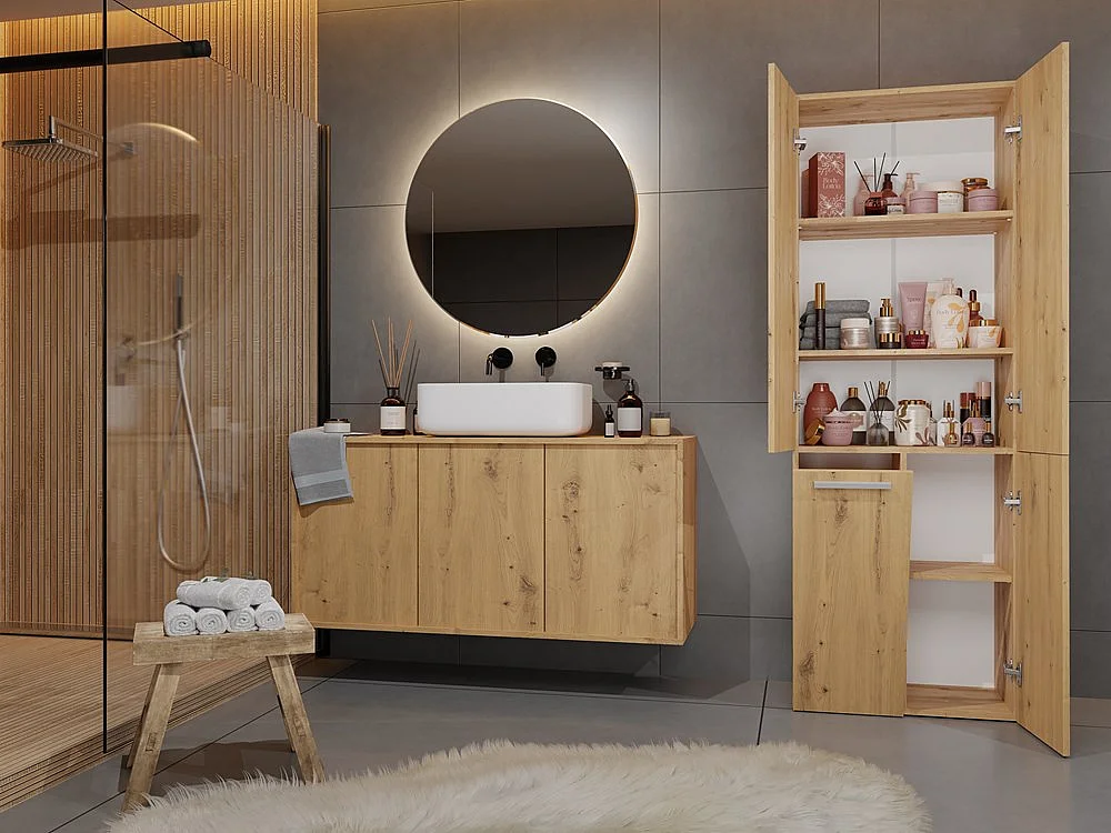 Słupek Łazienkowy Nel 1K DD |  Dąb Artisan | 60x30x174 cm | Szafa/Regał, Półki