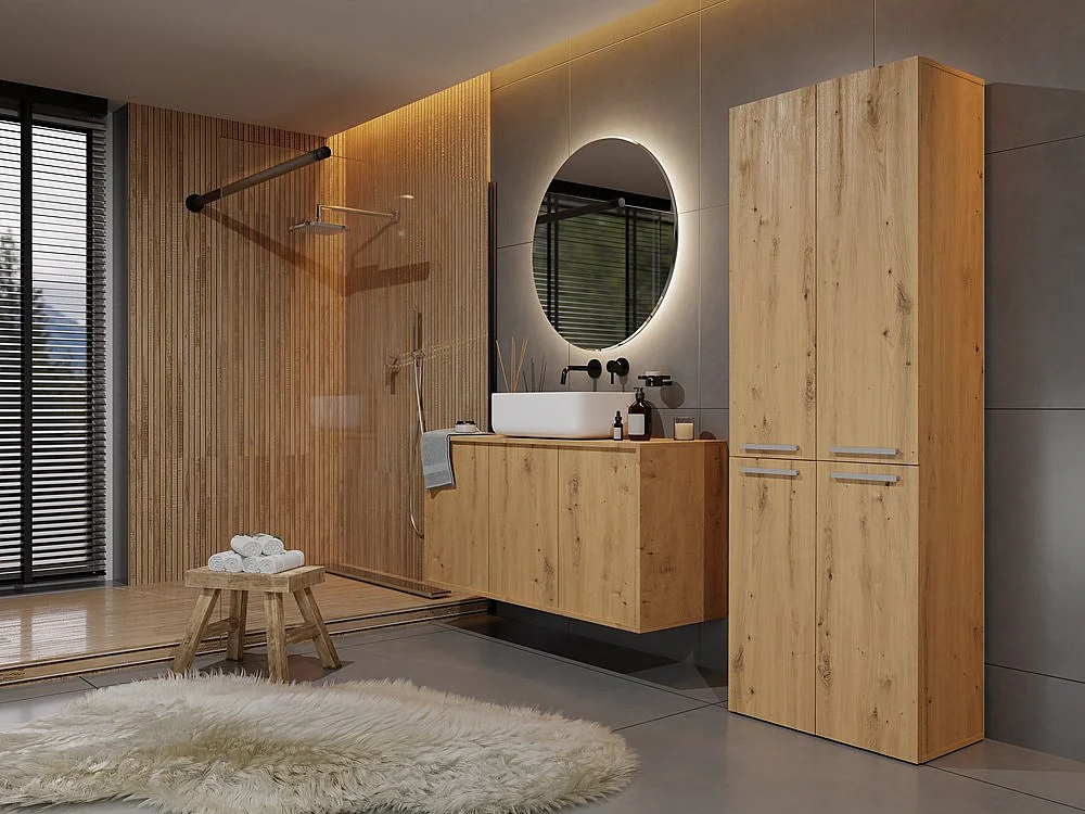 Słupek Łazienkowy Nel 1K DD |  Dąb Artisan | 60x30x174 cm | Szafa/Regał, Półki