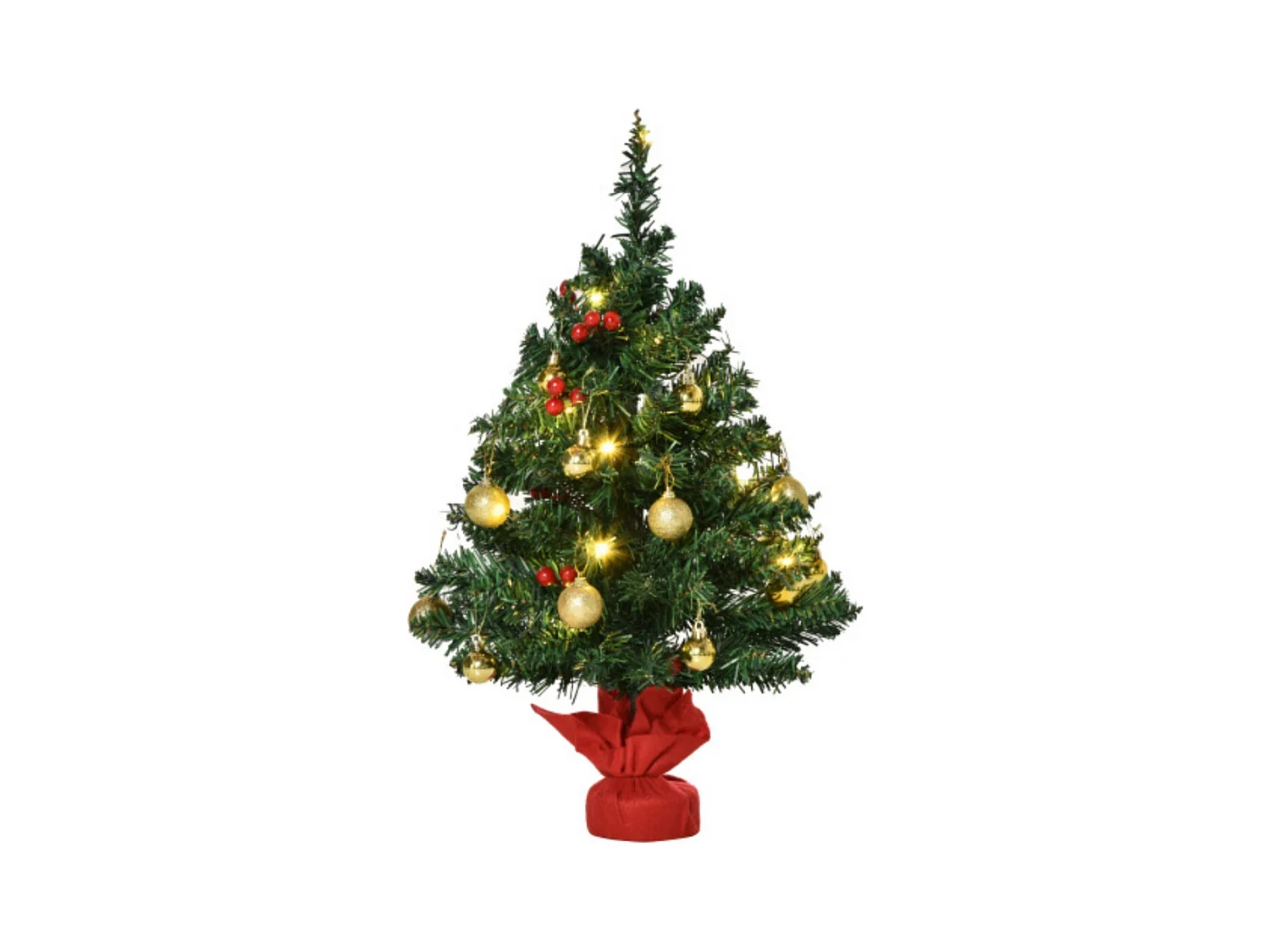 Weihnachtsbaum klein, Mini Christbaum, Kugeln & LED-Lichtern, Tischdeko ∅40 x 60 cm