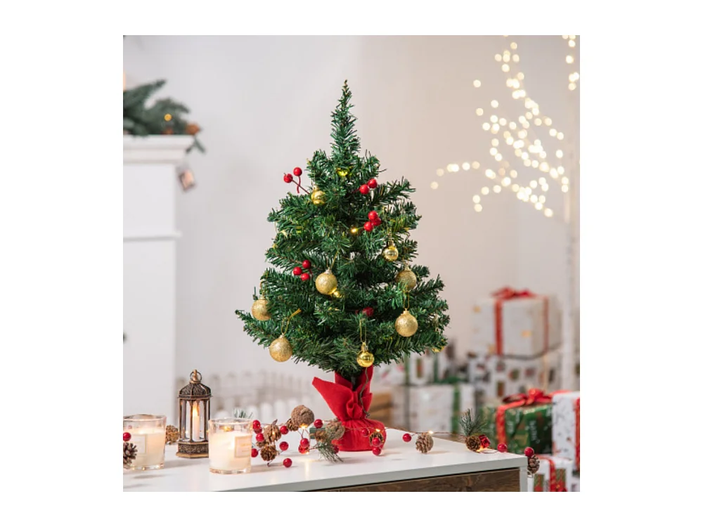 Weihnachtsbaum klein, Mini Christbaum, Kugeln & LED-Lichtern, Tischdeko ∅40 x 60 cm