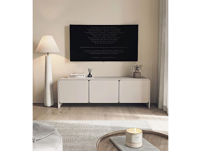 Meuble TV bas – 3 portes – gris cachemire – 156 cm – LUMMO