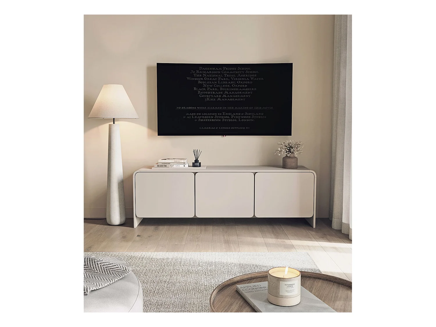 Meuble TV bas – 3 portes – gris cachemire – 156 cm – LUMMO