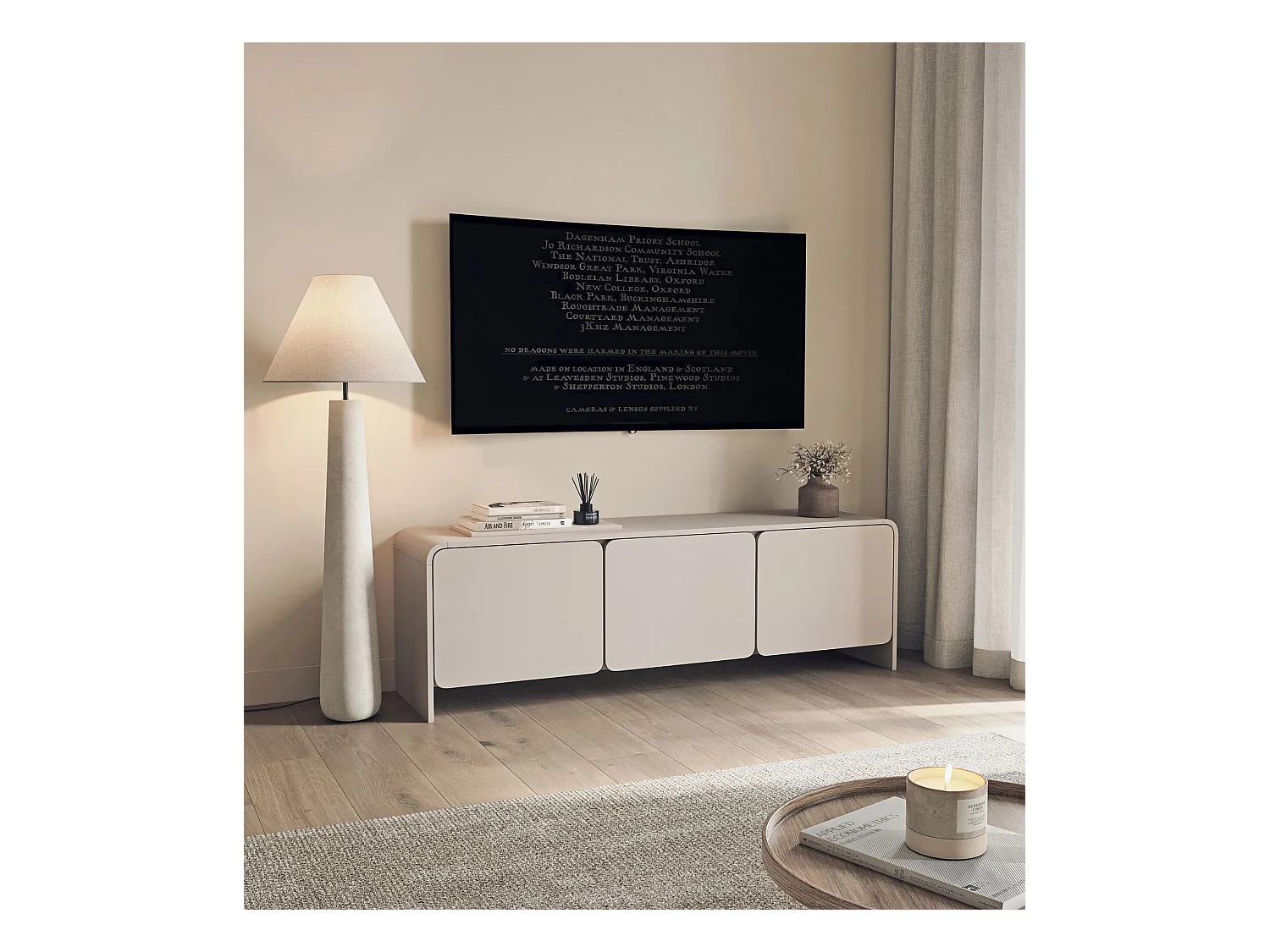 Meuble TV bas – 3 portes – gris cachemire – 156 cm – LUMMO