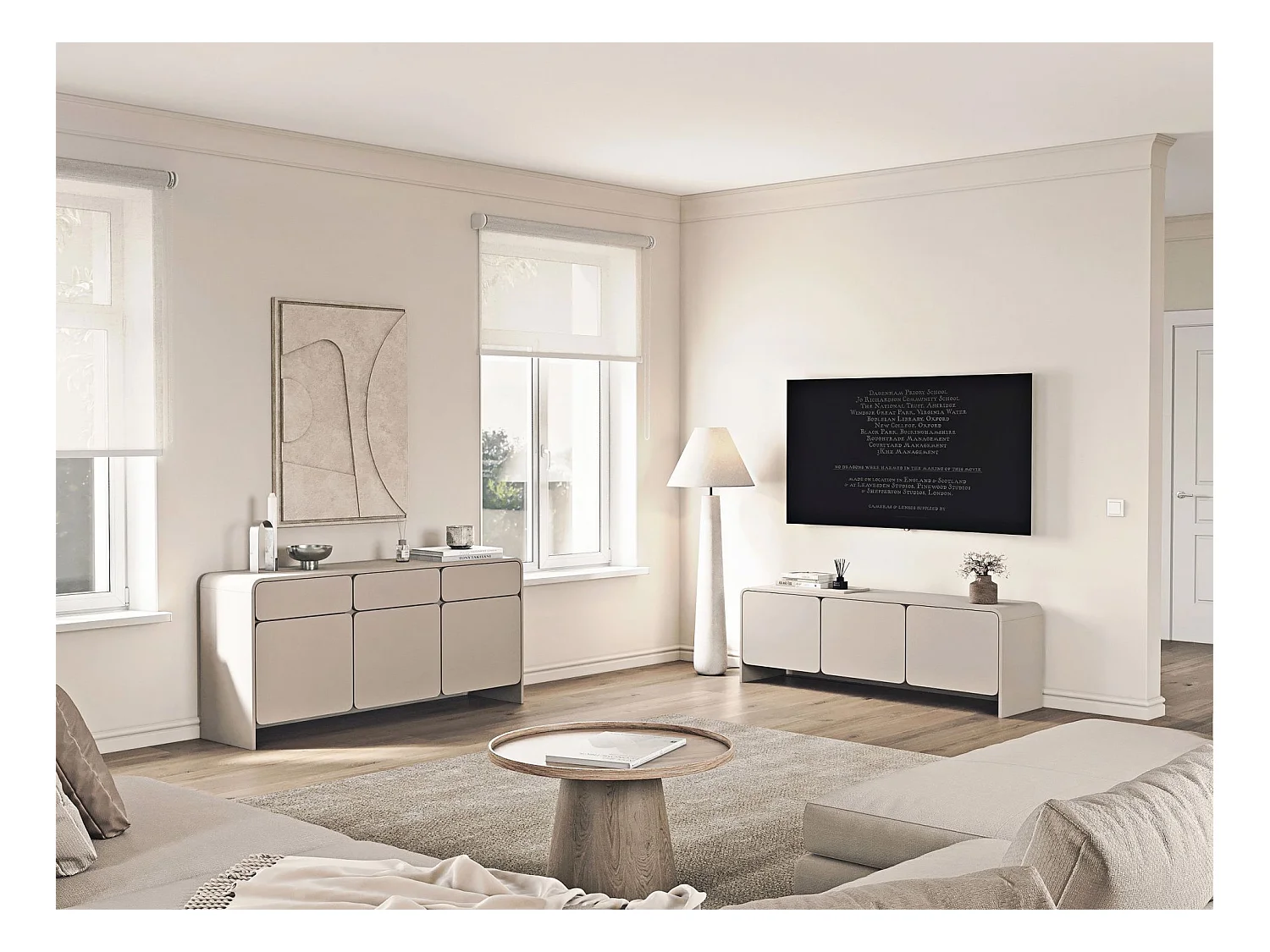 Meuble TV bas – 3 portes – gris cachemire – 156 cm – LUMMO