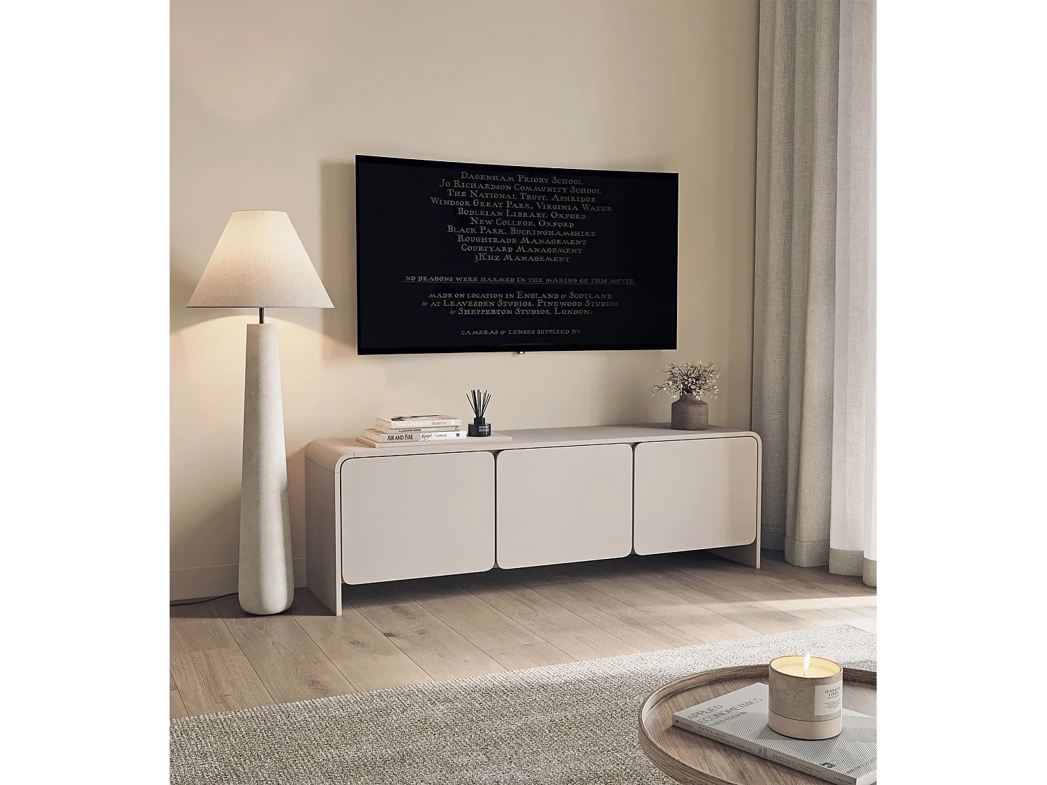 Meuble TV bas – 3 portes – gris cachemire – 156 cm – LUMMO