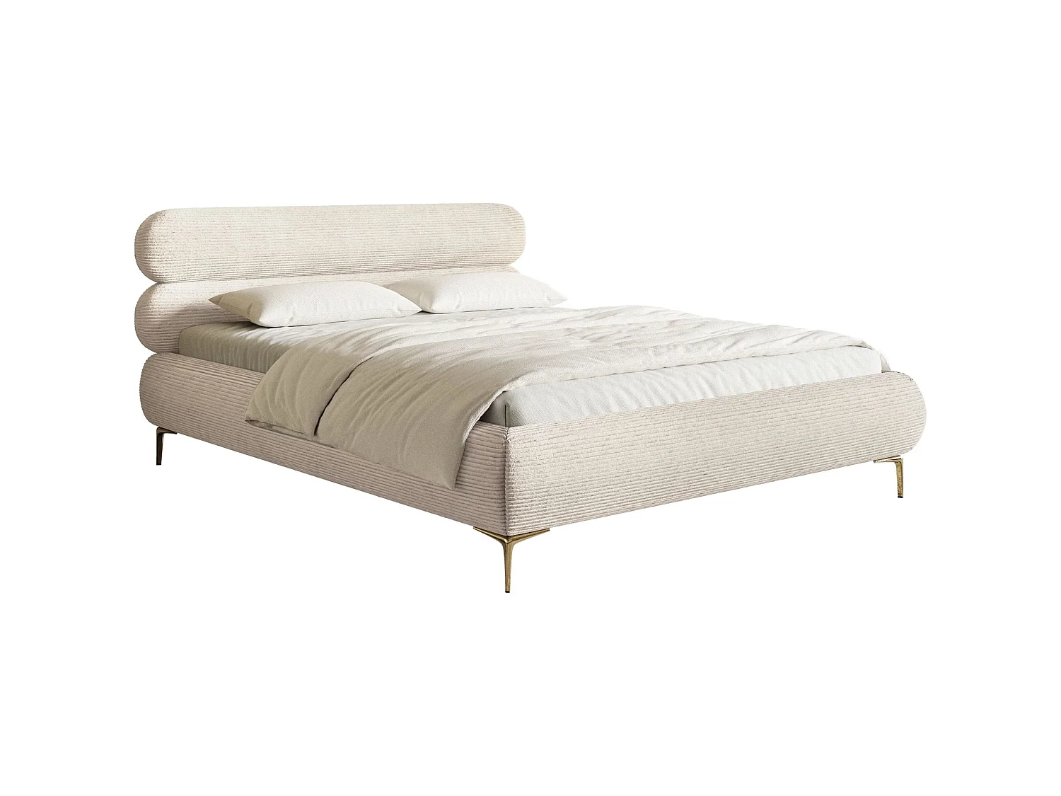 Lit tapissé 180x200 – rangement – velours côtelé – beige clair – ROULE CORD