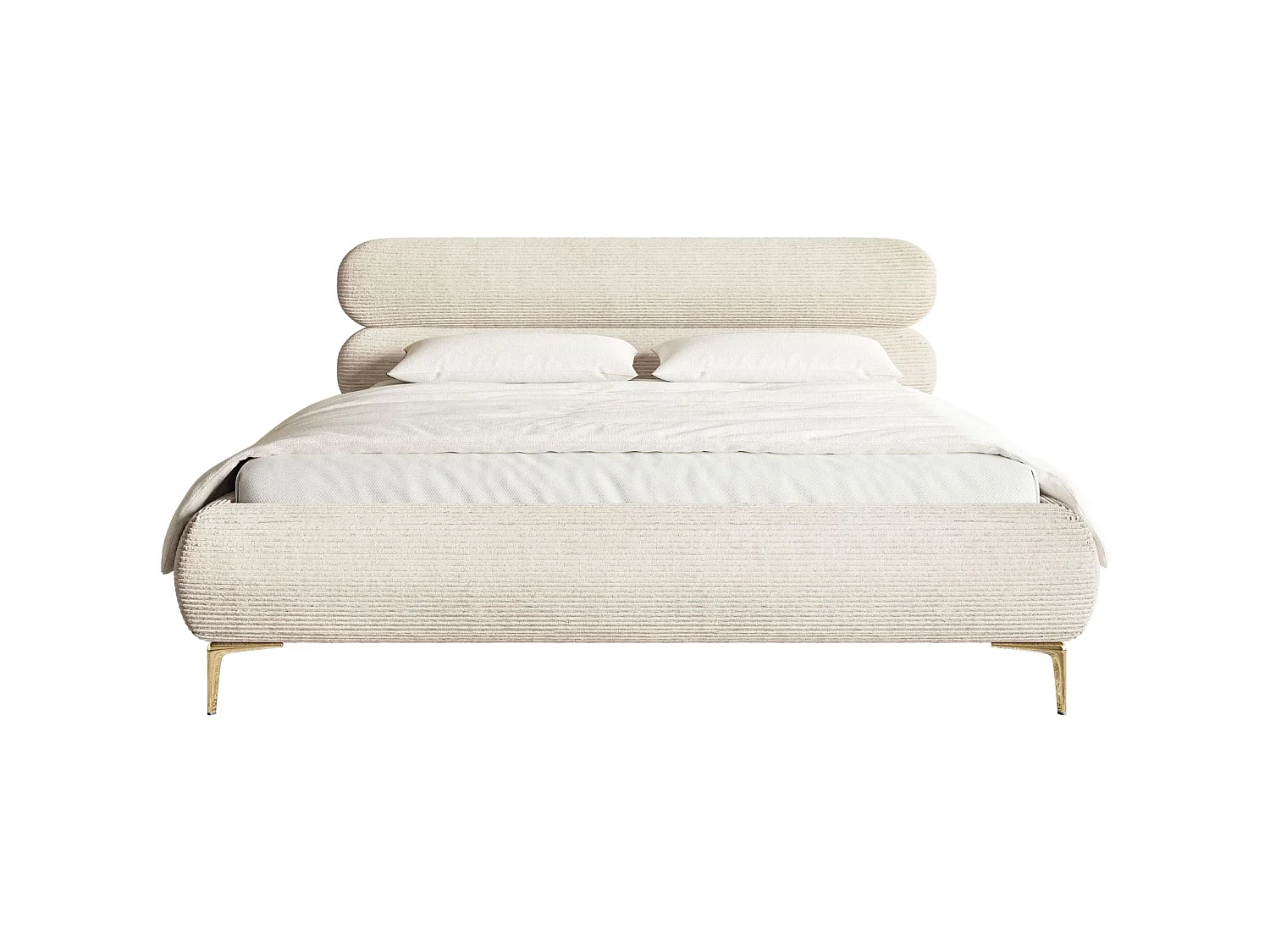 Lit tapissé 180x200 – rangement – velours côtelé – beige clair – ROULE CORD