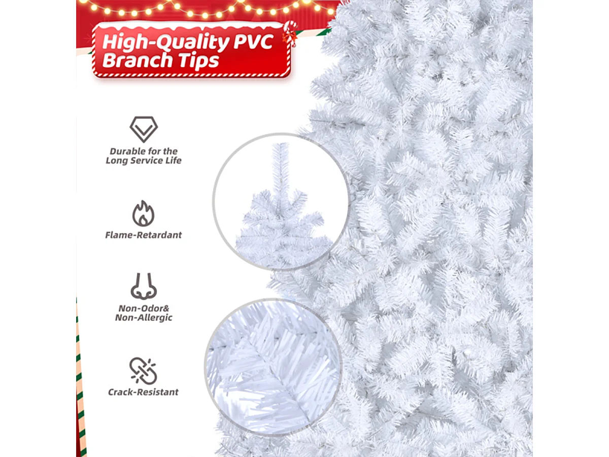 Weihnachtsbaum mit 350 Zweigspitzen und stabilem Metallständer Künstlichen Weihnachten Tannenbaum 5 FT Weiß