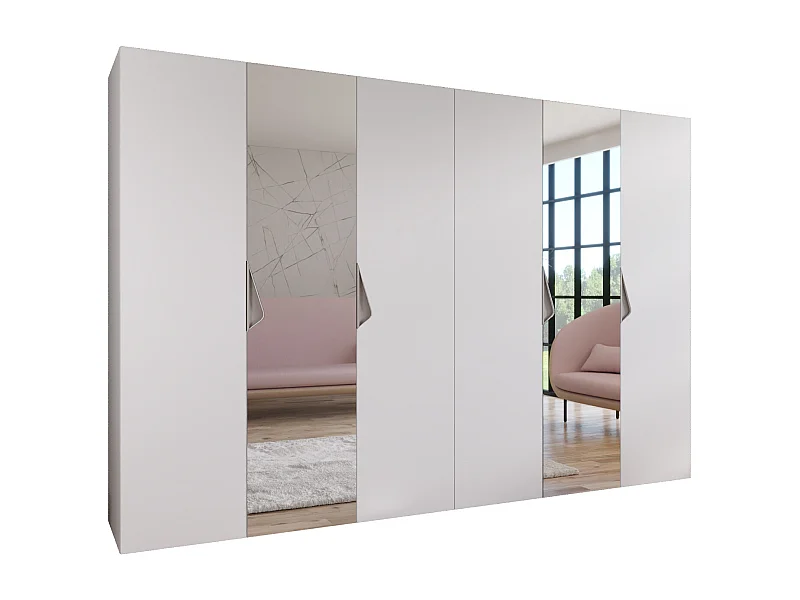 Armoire à portes battantes Sandi 2 300 (150x2) / 202 / 52 (Blanc + poignées: Cachemire)