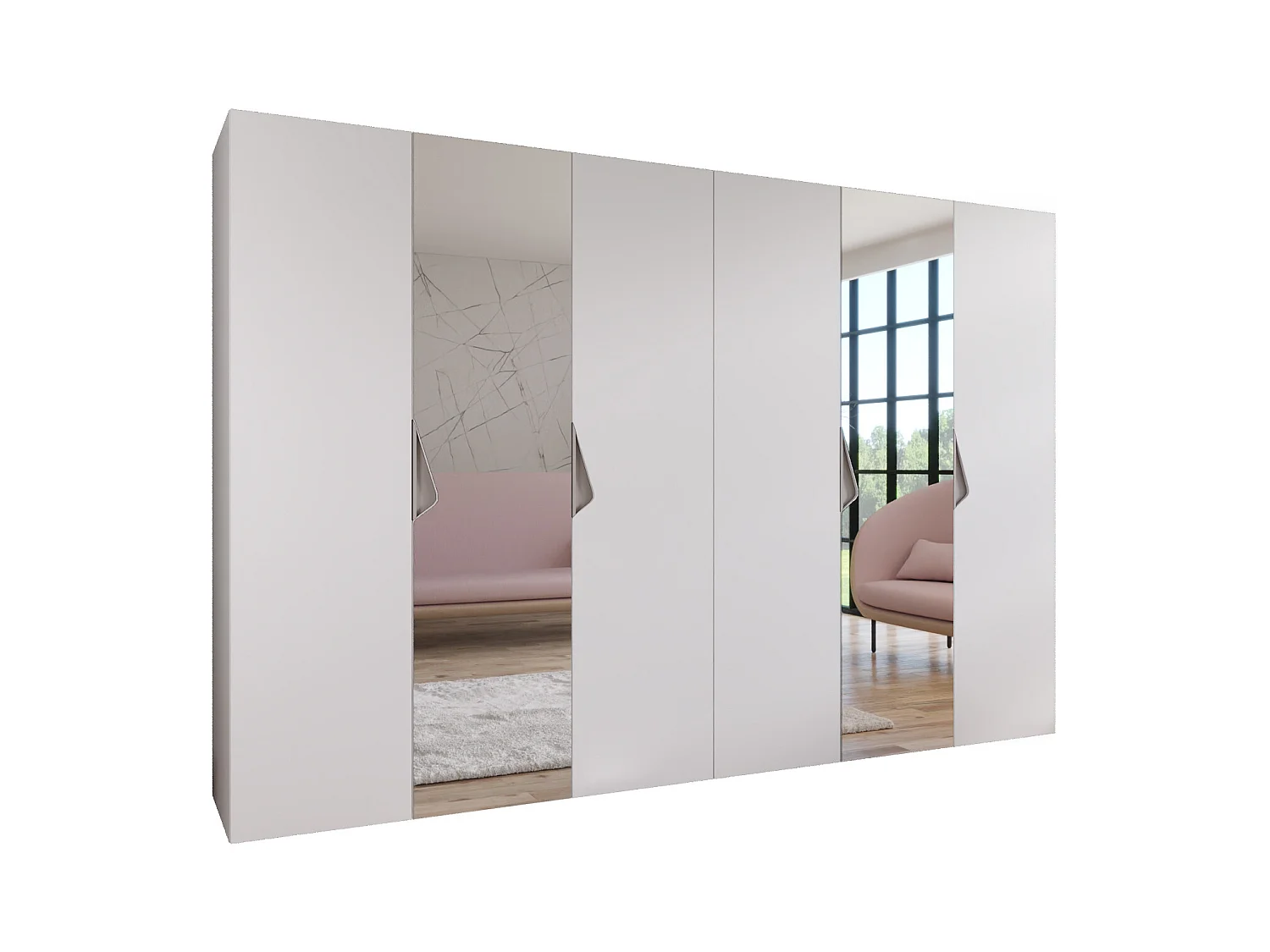 Armoire à portes battantes Sandi 2 300 (150x2) / 202 / 52 (Blanc + poignées: Cachemire)