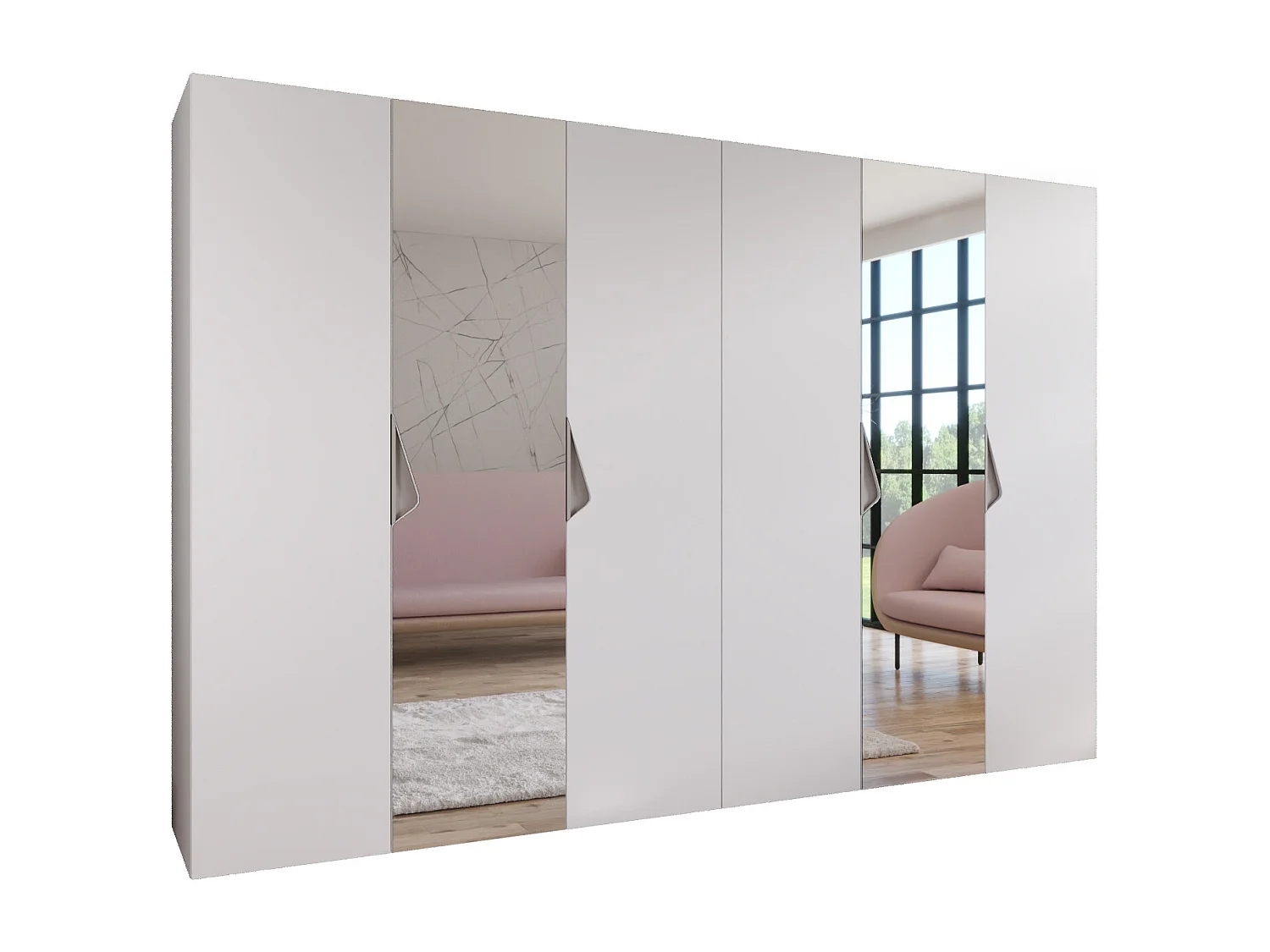 Armoire à portes battantes Sandi 2 300 (150x2) / 202 / 52 (Blanc + poignées: Cachemire)