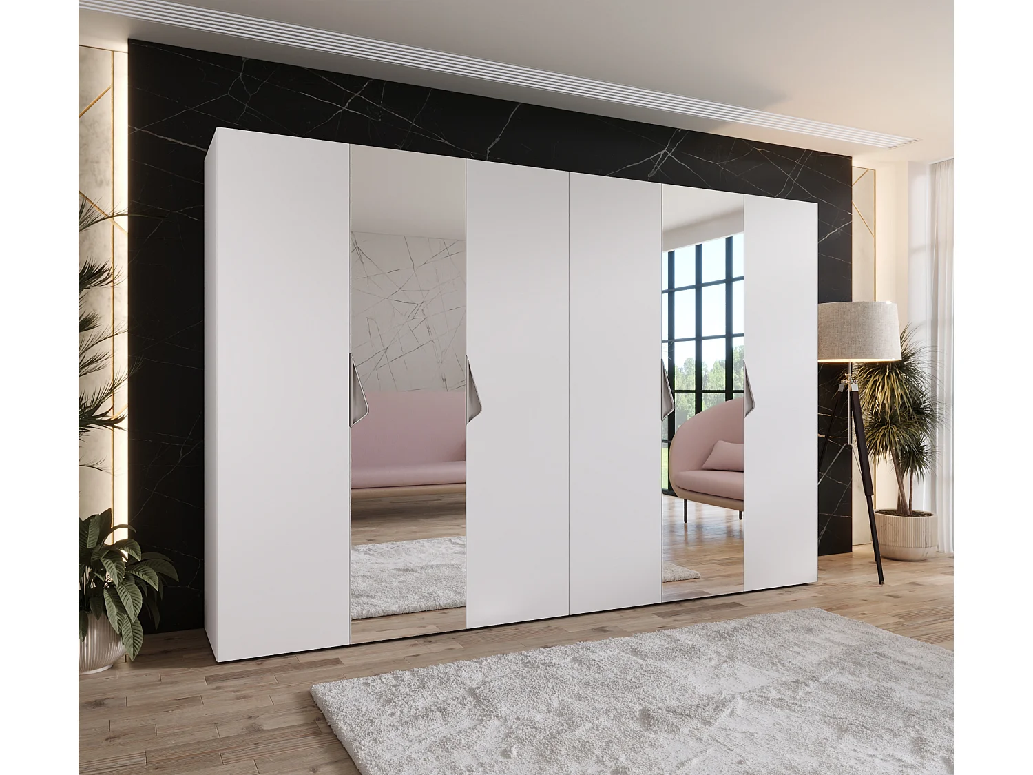 Armoire à portes battantes Sandi 2 300 (150x2) / 202 / 52 (Blanc + poignées: Cachemire)