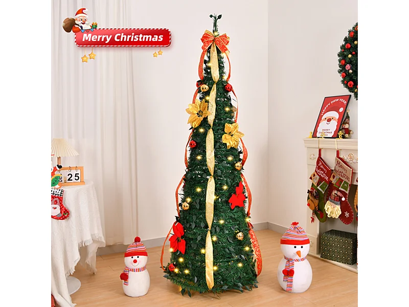 Weihnachtsbaum mit 80 Warmen Lichtern und Ornamenten Künstlichen Weihnachten Tannenbaum Weihnachtsdekoration 6FT